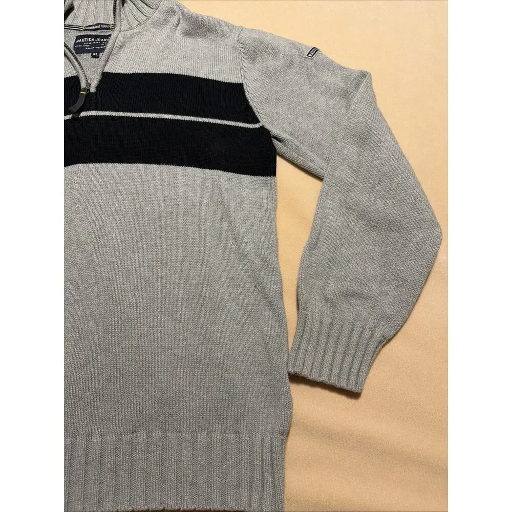 NAUTICA Jeans Co. Men's Navy Blue & Gray Block Quarter Zip Sweater Size XL